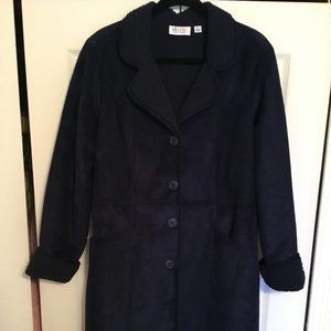 Denim and Company  Faux Shearling Fleece Lined Coat. Size Small. Navy Blue